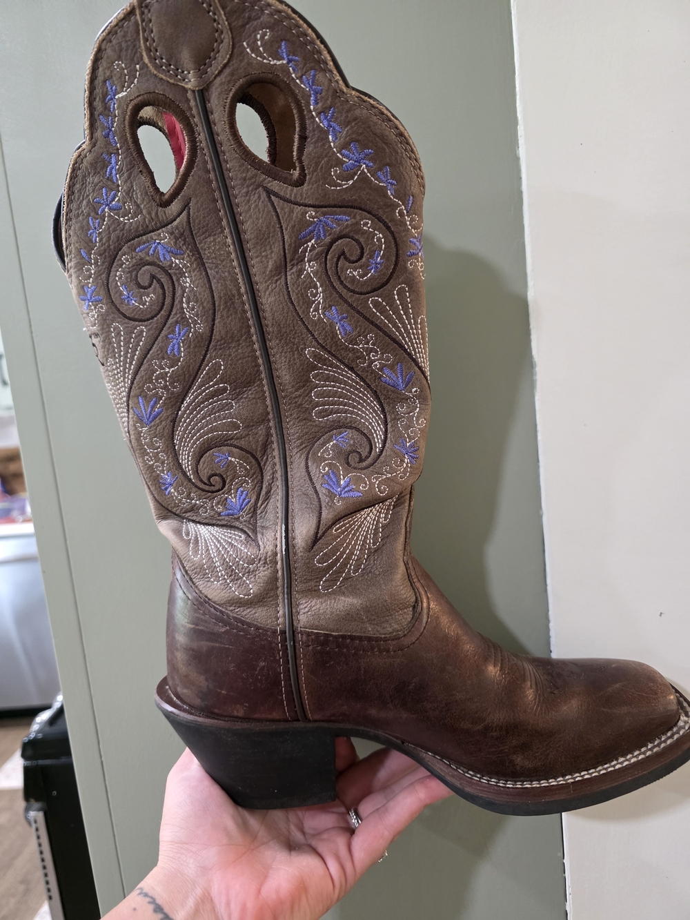 Tony Lama RR2016L Women's Western Boots Embroidered Brown Cowboy Boots